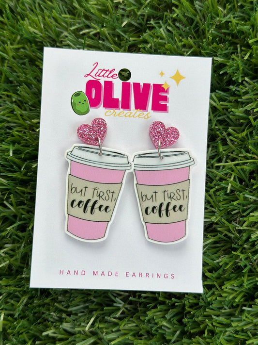 But First Coffee Dangle Earrings. Perfect for Coffee Lovers and Teachers