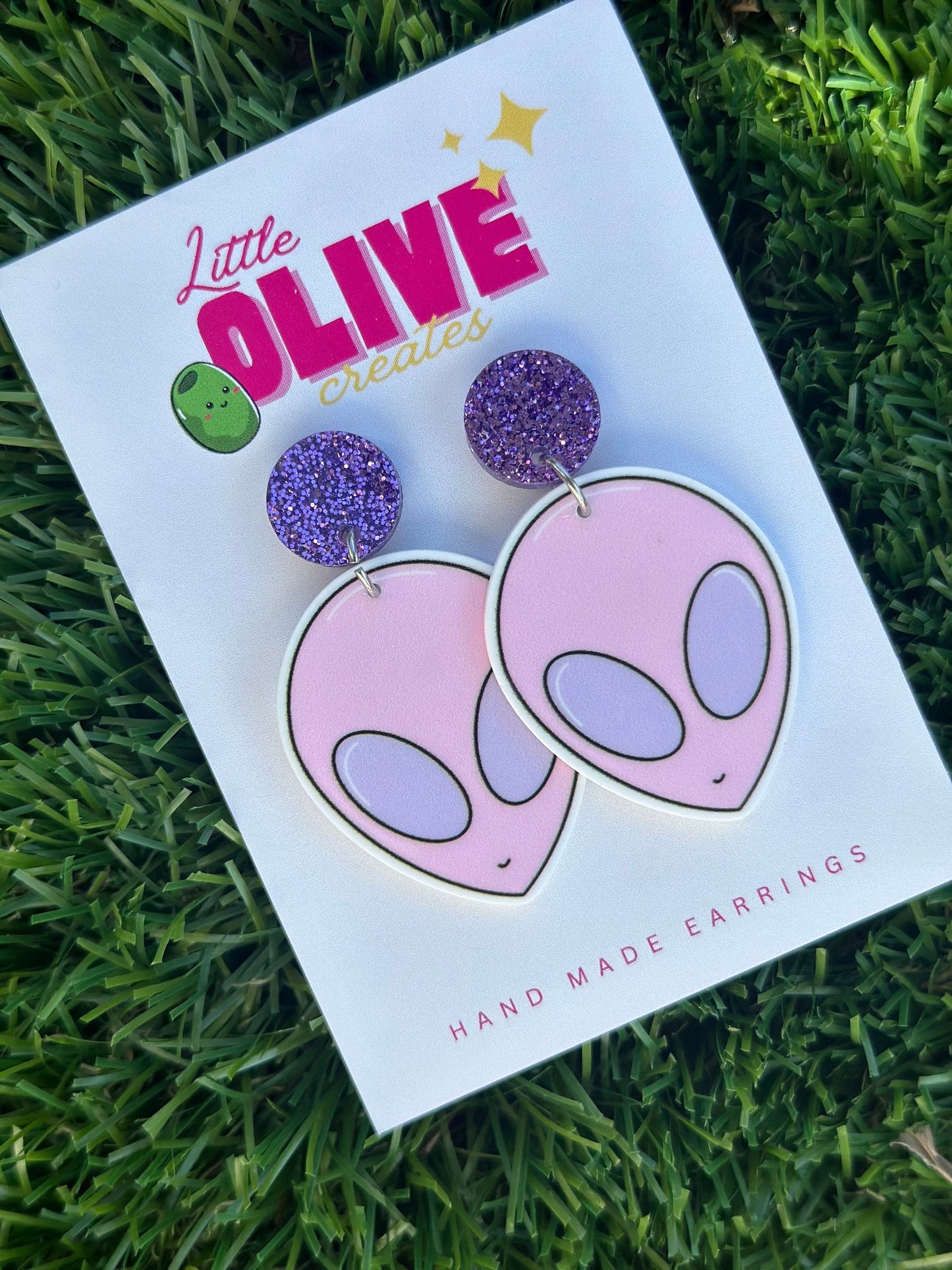 Enchanting Pink Alien Dangle Earrings: Embrace Extraterrestrial Chic!