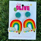 Whimsical Rainbow Pencil Teacher Earrings for Book Week Fun!