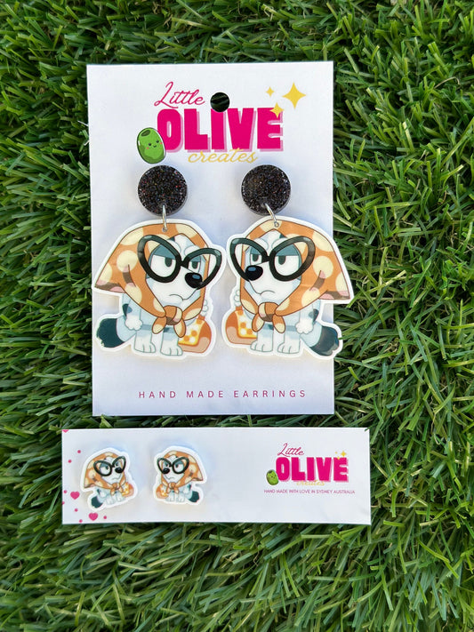 Bluey-Inspired Muffin the Grouchy Granny Earrings