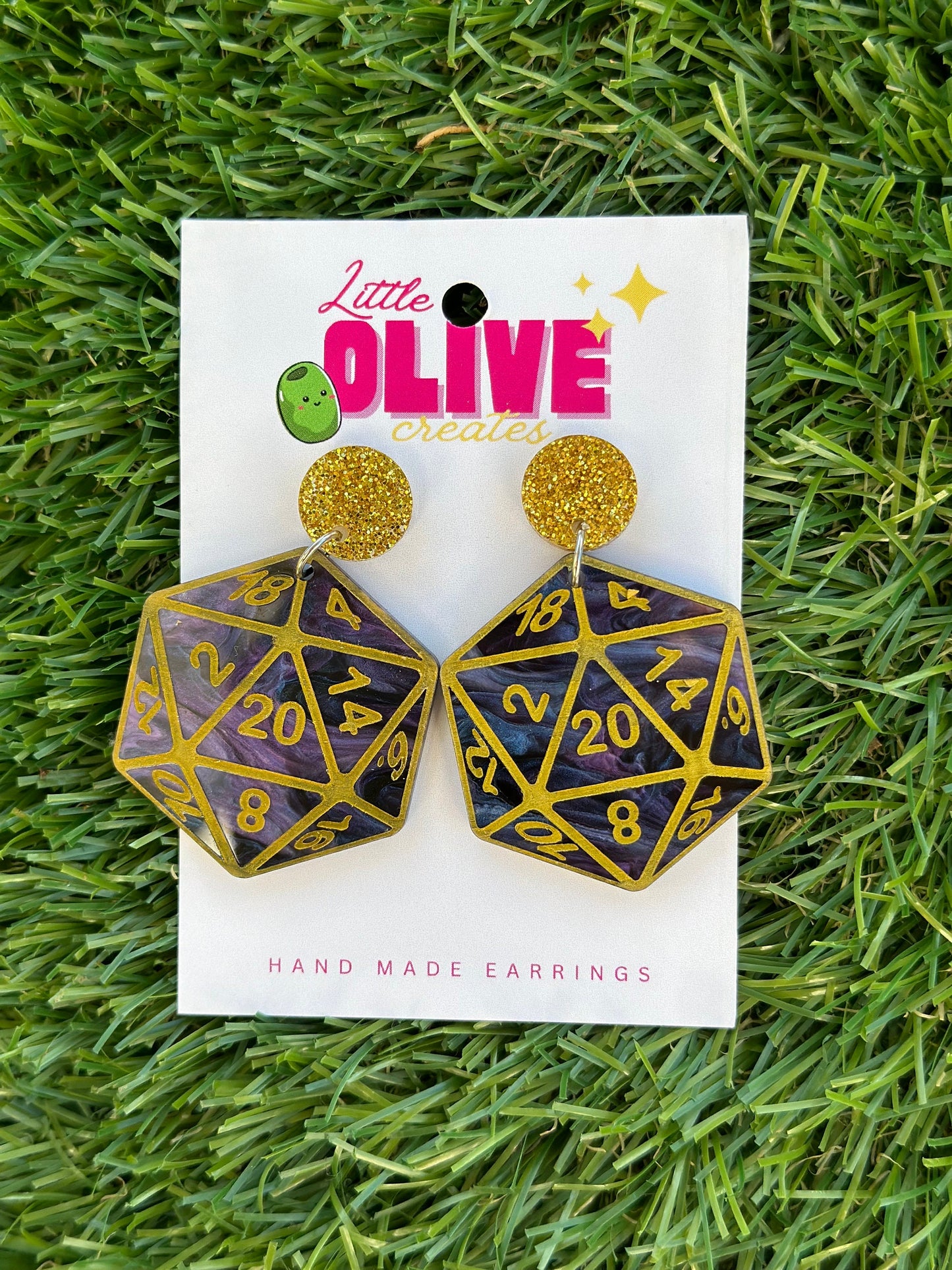 Empower Your Quest with Dungeons and Dragons Hand Painted Acrylic D20 Dice Earrings! Choose from 3 Designs!