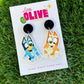 Bluey and Bingo Flossing Stud Earrings: Dance into Style with Bluey's Crew! Available in dangles and studs!