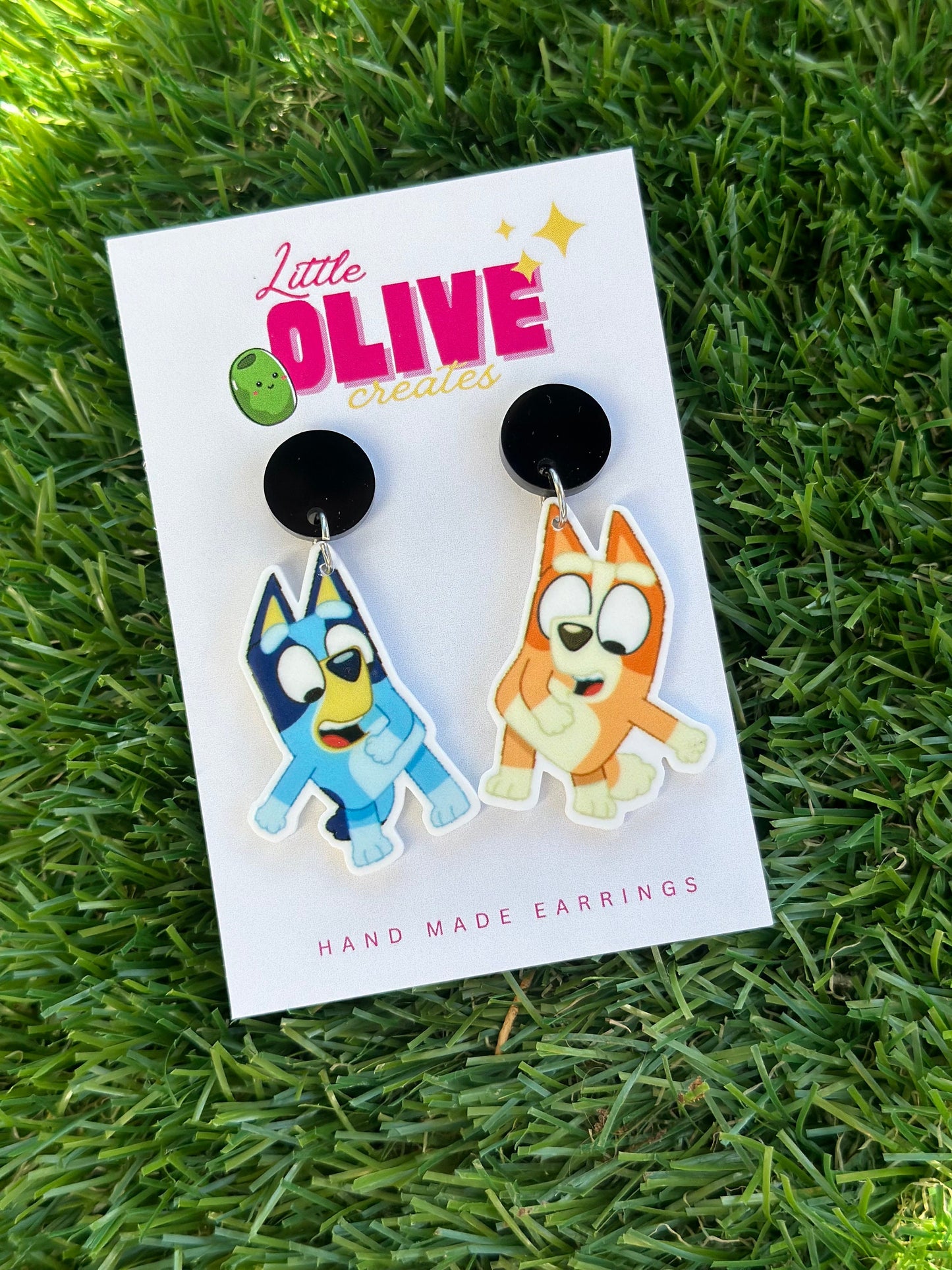 Bluey and Bingo Flossing Stud Earrings: Dance into Style with Bluey's Crew! Available in dangles and studs!