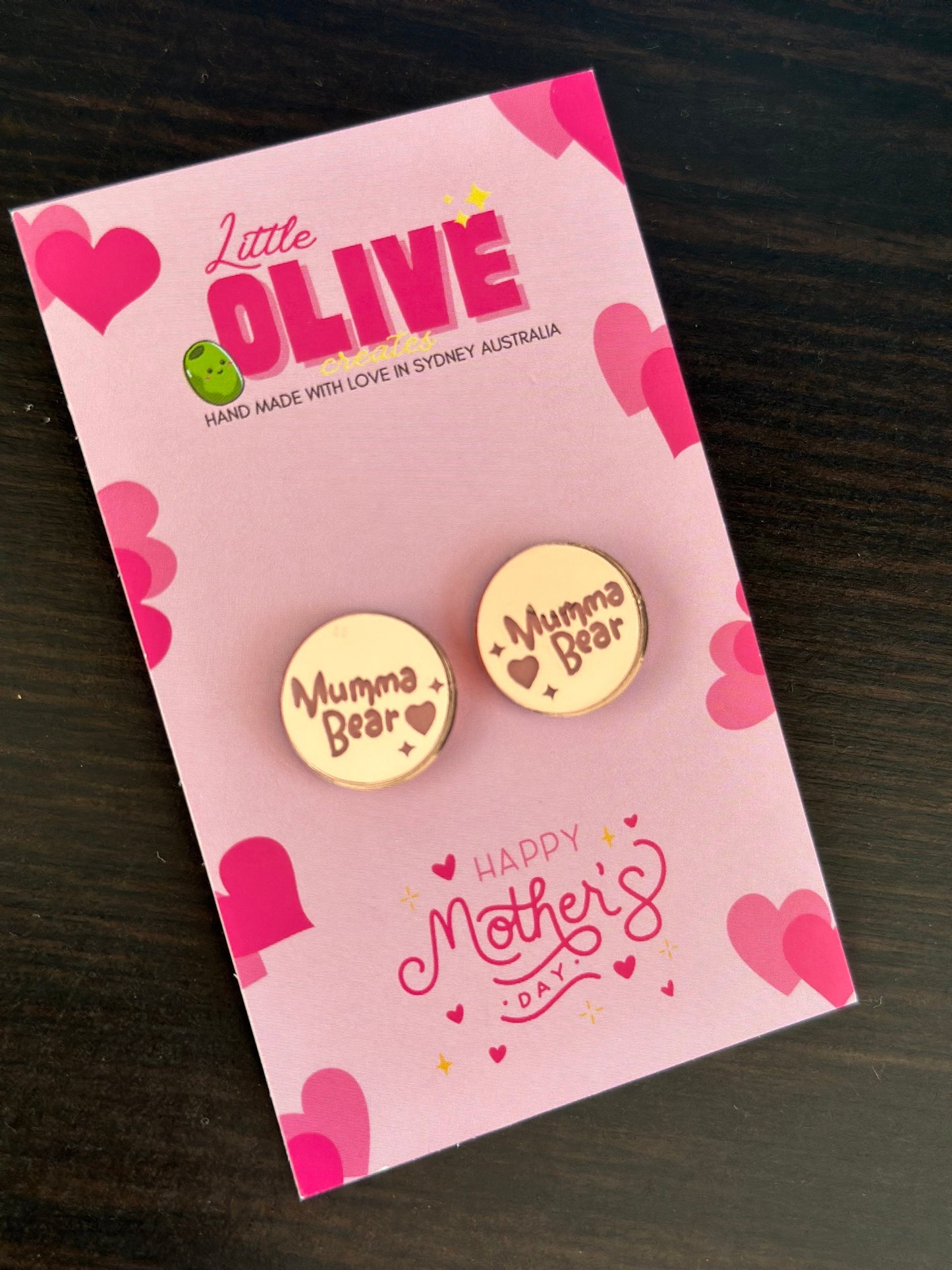 Radiant  'Mumma Bear' Rose Gold Mirror Stud Earrings: Celebrate Motherhood in Style!