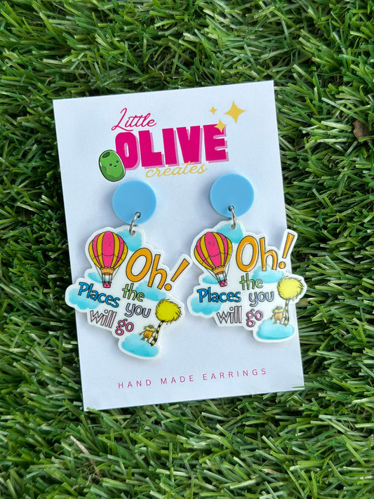 Whimsical Adventure: Dr. Seuss 'Oh The Places You'll Go' Dangle Earrings