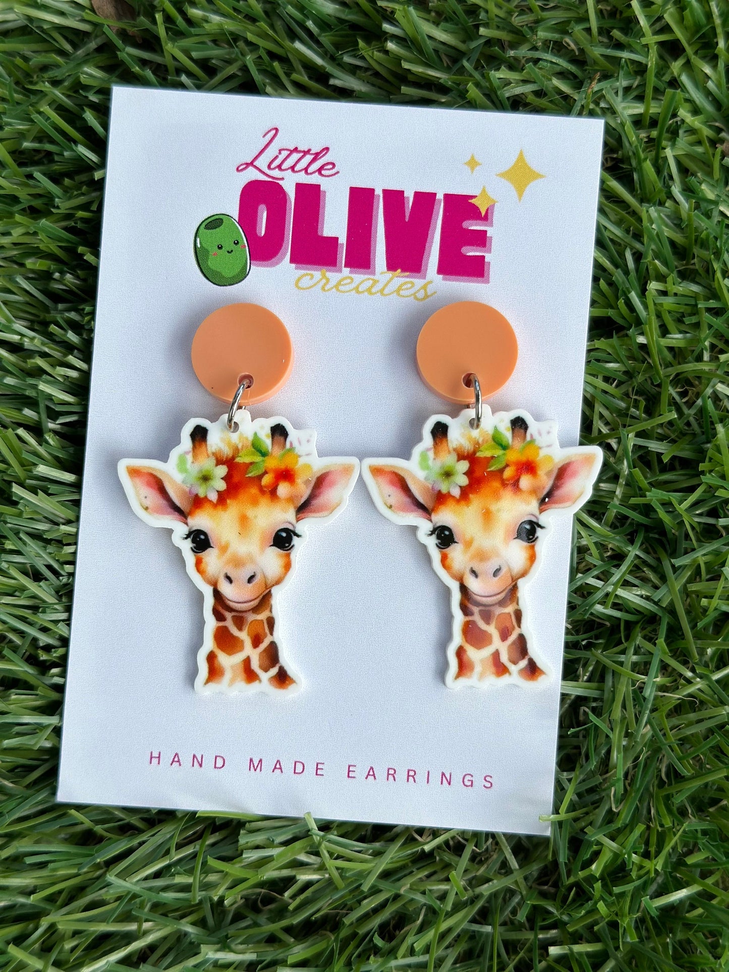 Whimsical Flower Crown Giraffe Dangle Earrings