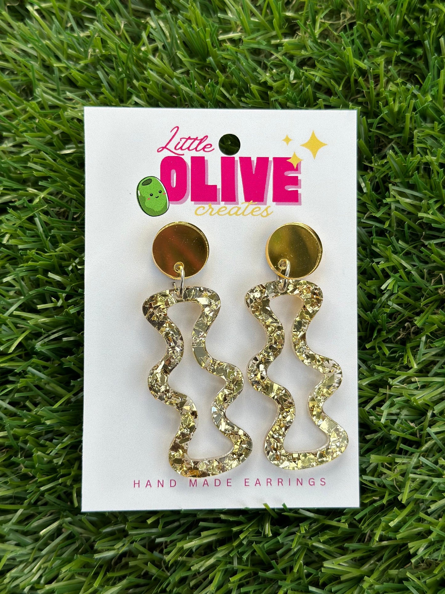 Shimmering Gold Glitter Drop Dangle Earrings