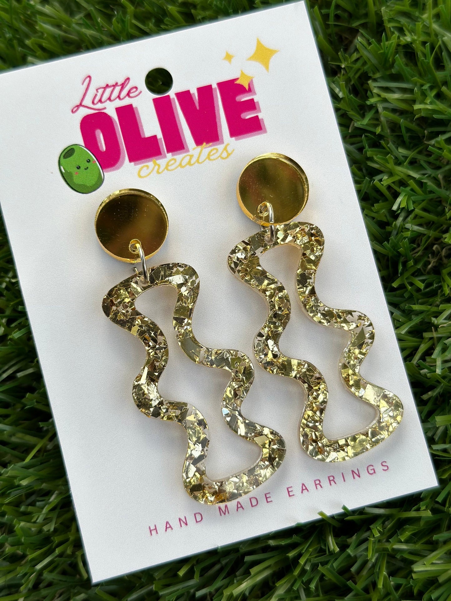 Shimmering Gold Glitter Drop Dangle Earrings