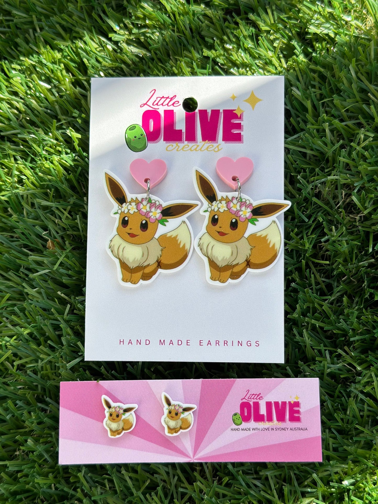 Adorable Pokémon Eevee Flower Crown Earrings - Studs and Dangles Available!