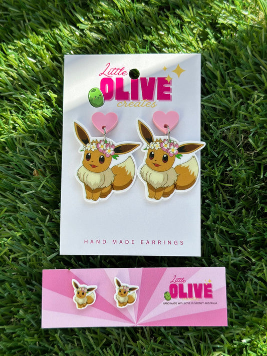 Adorable Pokémon Eevee Flower Crown Earrings - Studs and Dangles Available!