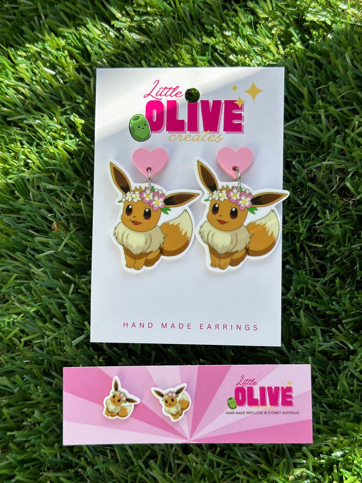 Adorable Pokémon Eevee Flower Crown Earrings - Studs and Dangles Available!