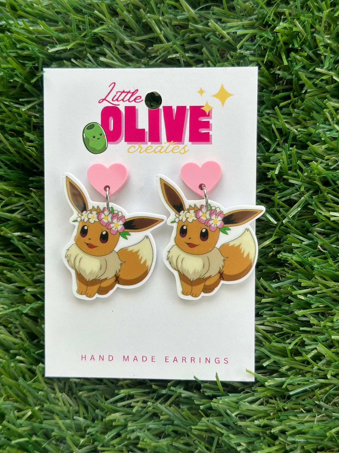 Adorable Pokémon Eevee Flower Crown Earrings - Studs and Dangles Available!