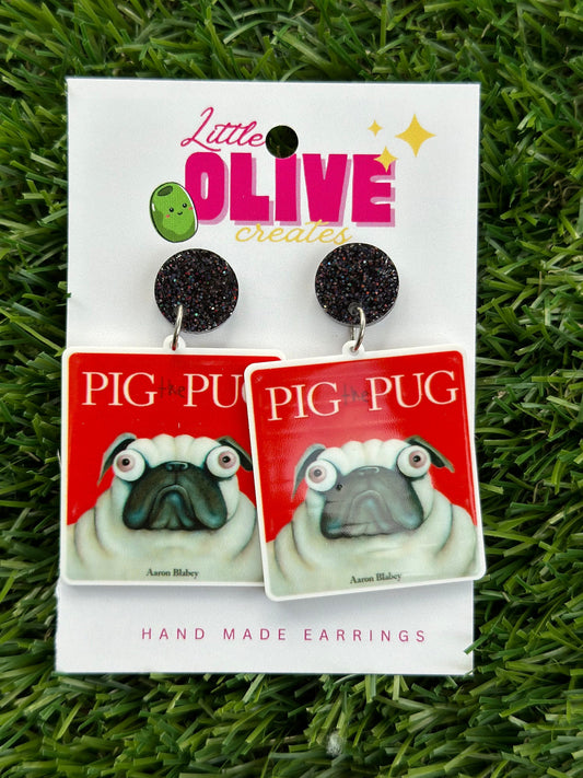 Pig the Pug Book Week Inspired Teacher Dangle Earrings