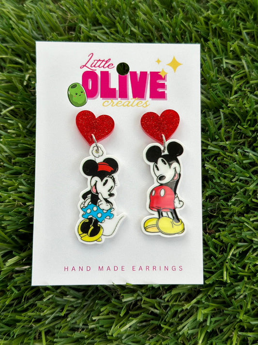 Vintage Minnie & Mickey Mouse Inspired Drop Dangle Earrings