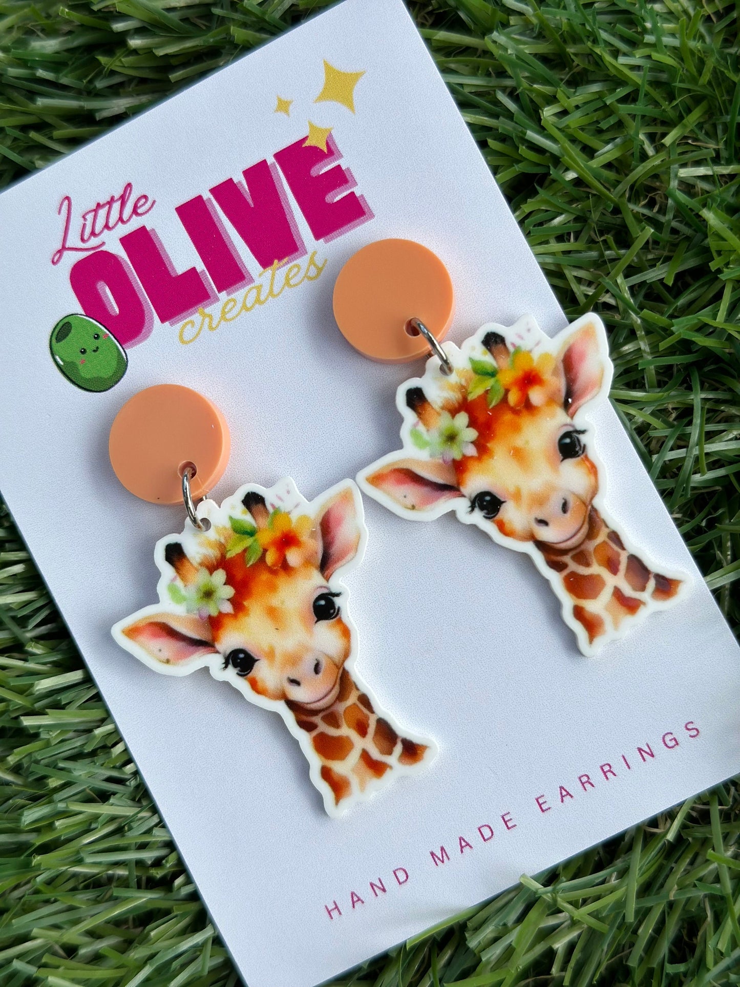 Whimsical Flower Crown Giraffe Dangle Earrings
