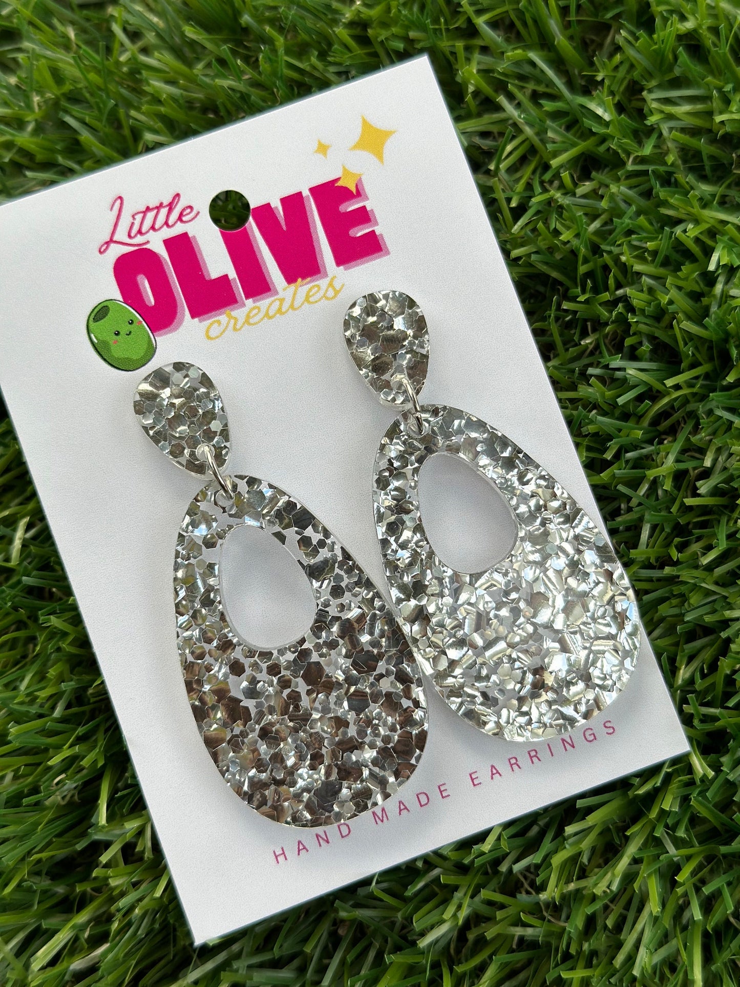 Shimmering Silver Glitter Drop Dangle Earrings