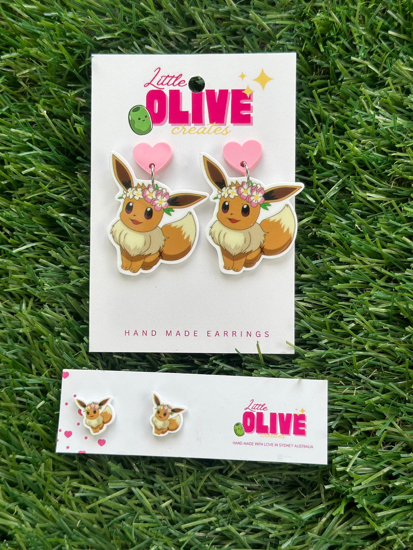 Adorable Pokémon Eevee Flower Crown Earrings - Studs and Dangles Available!