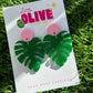 Dazzling Green Glitter Monstera Leaf Earrings - Tropical Statement Jewellery!