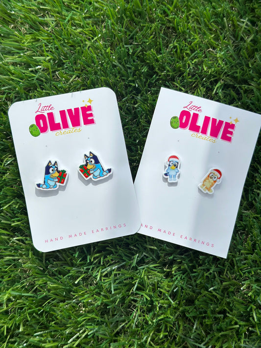 Adorable Bluey Christmas stud Earrings - 2 Festive Styles