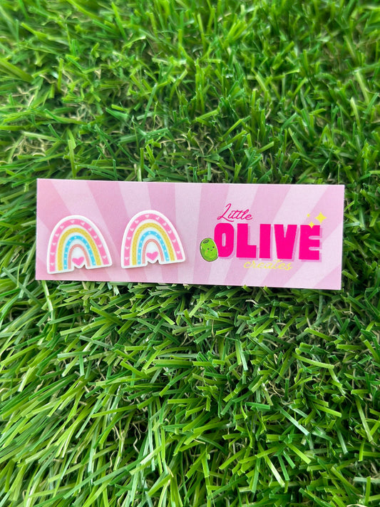 Pastel Rainbow Delight Stud Earrings - Vibrant and Playful Fashion Accessory