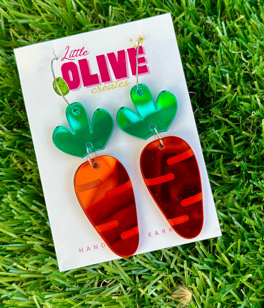 Dazzling Easter Bunny Carrot Drop Dangle Earrings - Vibrant Mirrored Acrylic!