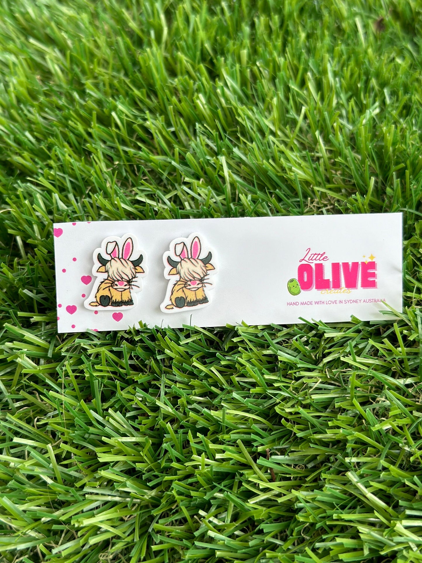 Hop into Easter with Our Highland Cow Bunny Stud Earrings!