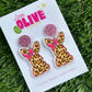 Playful Pink Leopard Bunny Easter Dangle Earrings