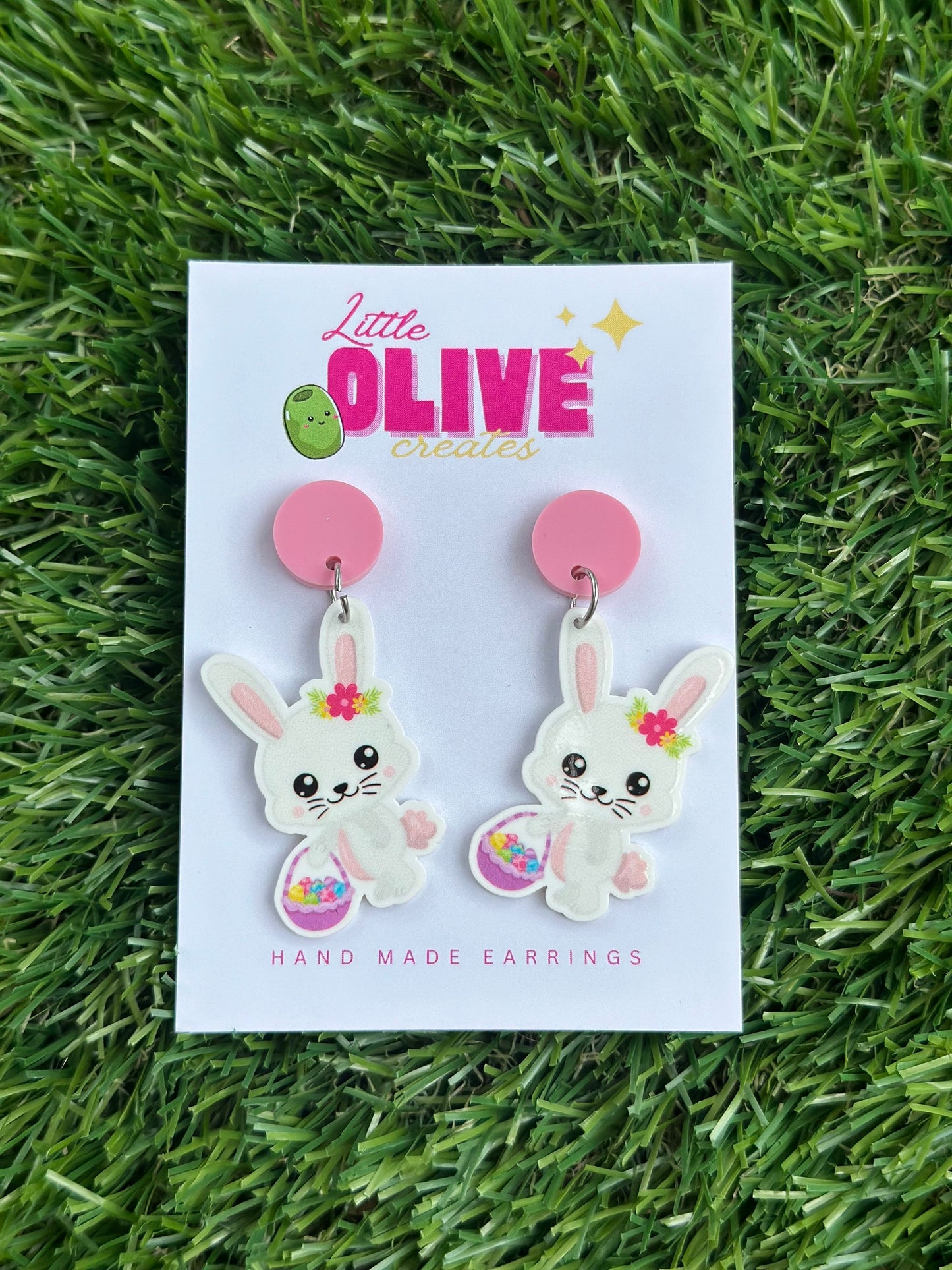 Pastel Easter Basket Bunny Dangle Earrings