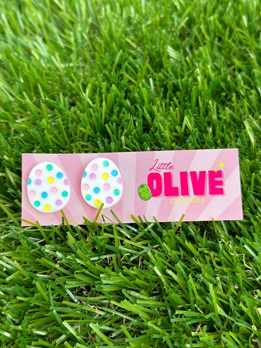 Hand Painted Pastel Polka Dot Easter Egg Stud Earrings - Fun for All Ages!